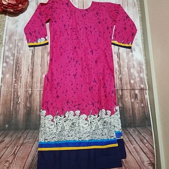 Kurta Pink and blue with birds - Picture 4 of 8